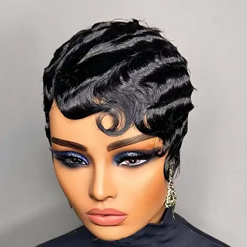 Short Brazilian Finger Wave Human Hair Wigs L Part Lace Front Wigs for Women