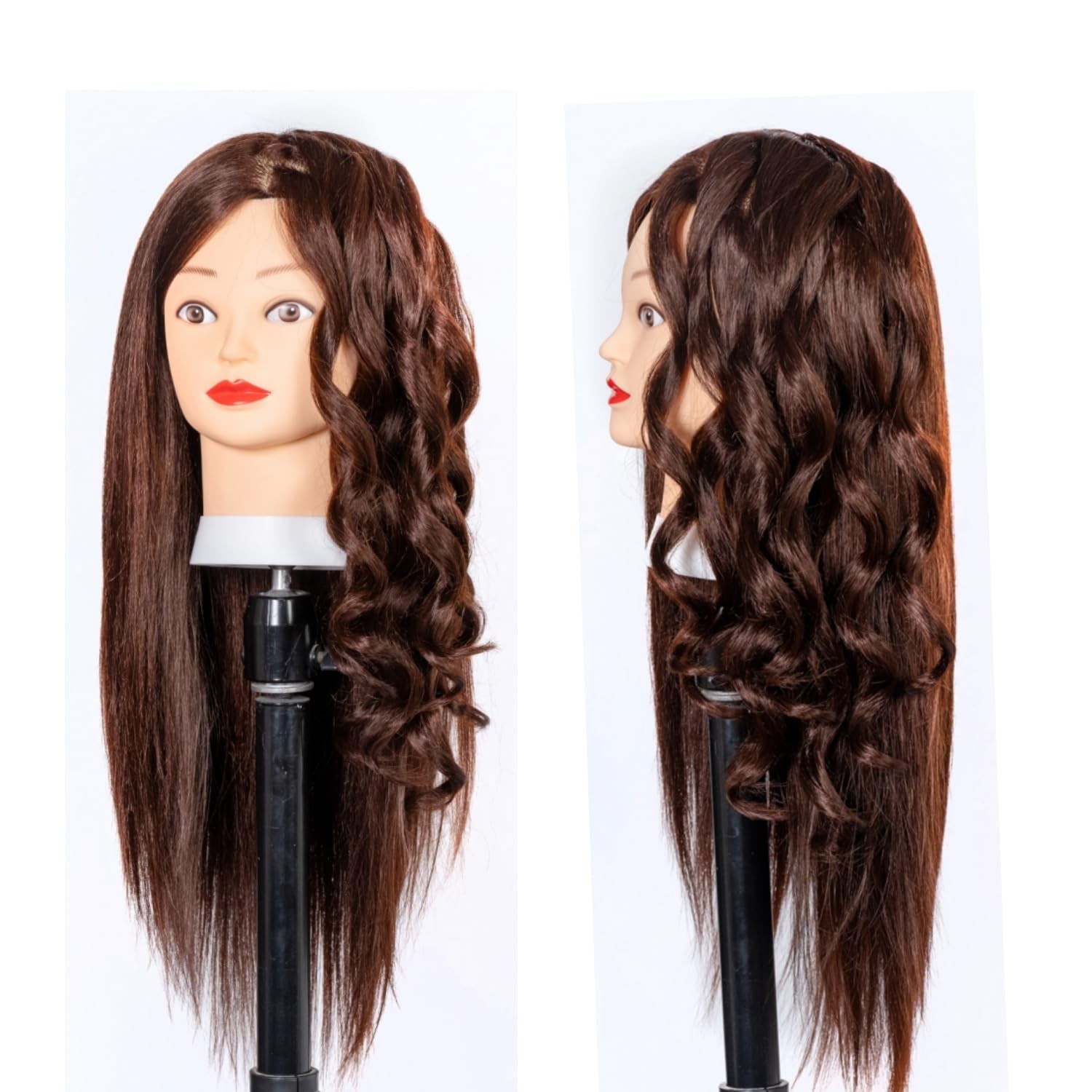 Mannequin Head 80% Human Hair 24″-26″ for Cosmetology Practice – Styling Kit
