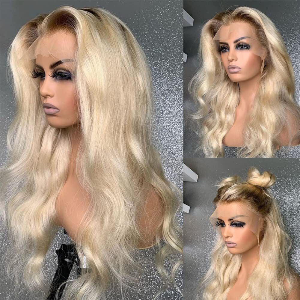 Pre Plucked Lace Frontal Wigs 150% Density Ombre 1B/613 Color Blonde Body Wave