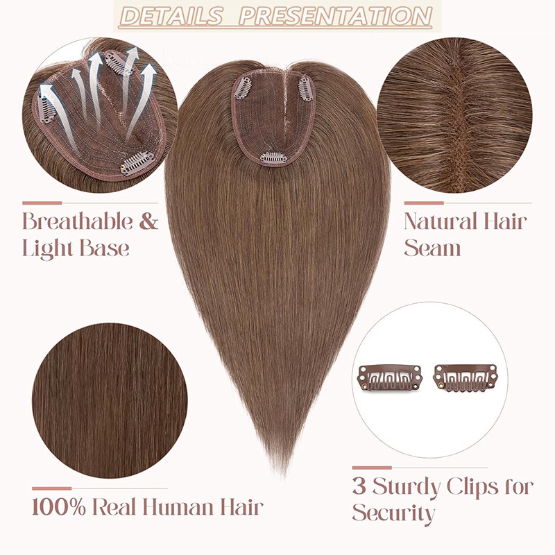 100% Remy Human Hair Women’s Topper Clip In Hairpiece Lace Base Hand tied Toupee