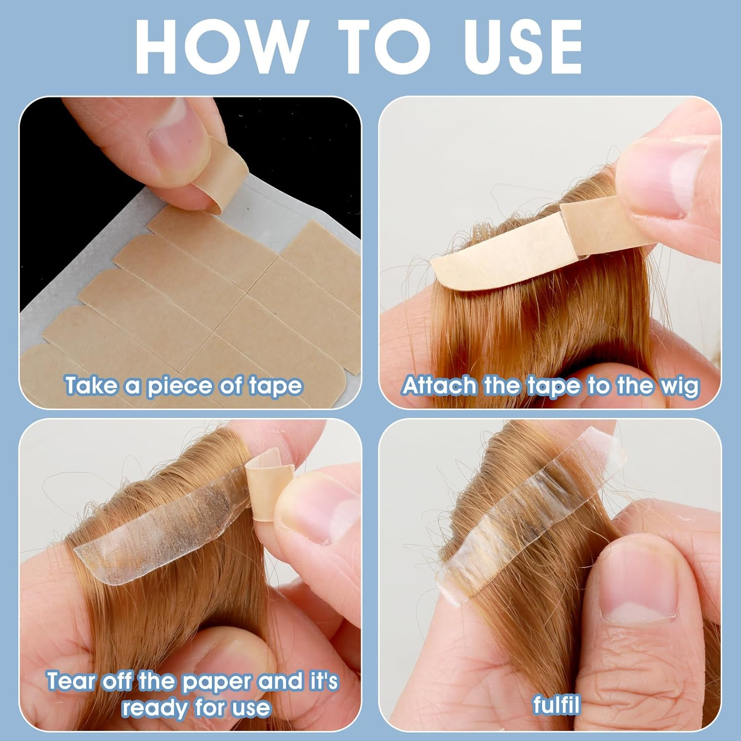 Hair Extension Tape Tabs, 144PCS Pre-Cut Double Sided Adhesive Tapes in Hair Ext