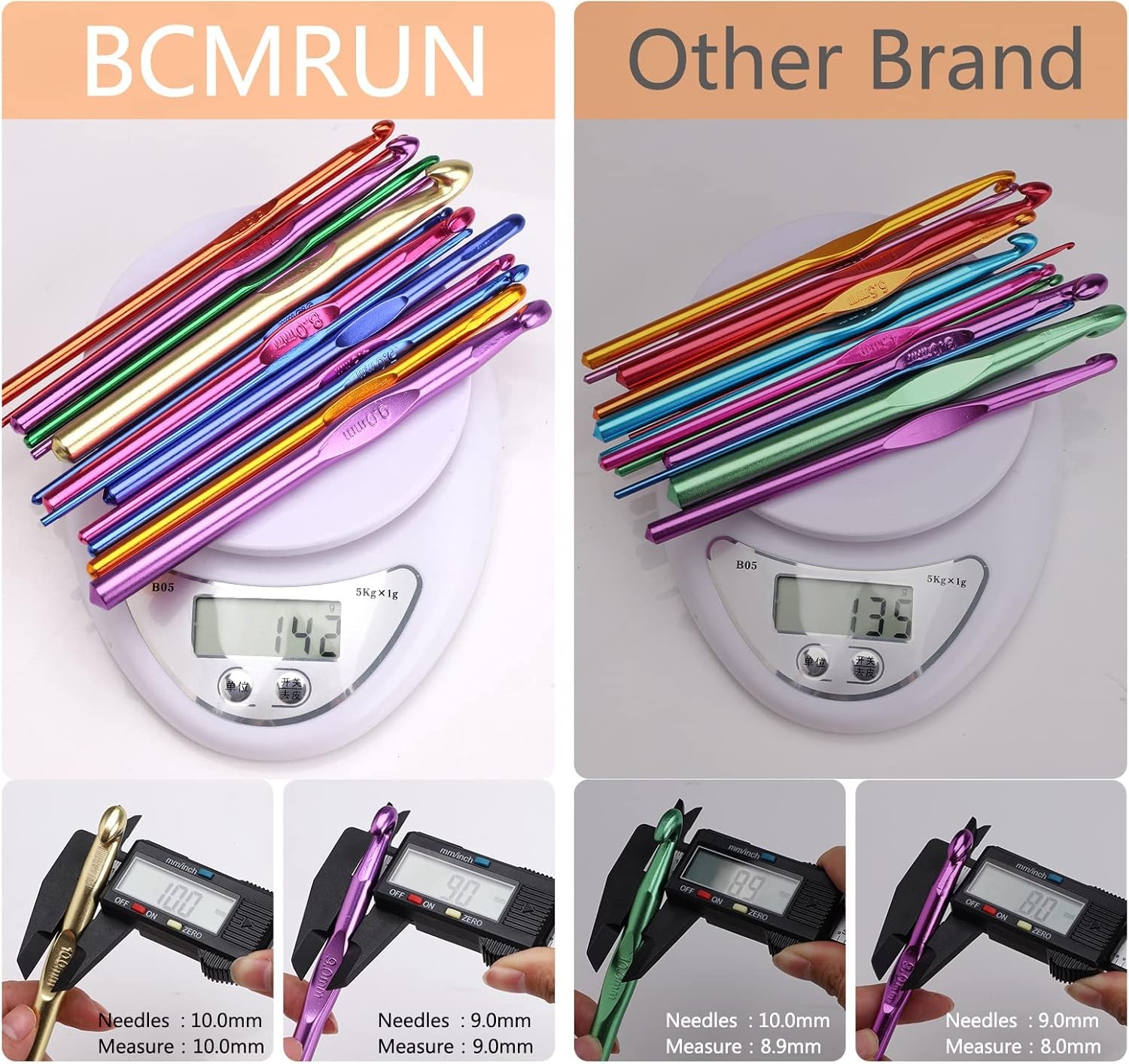 BCMRUN 14 pcs Multicolor Aluminum Crochet [‘Multi color (random color)’]
