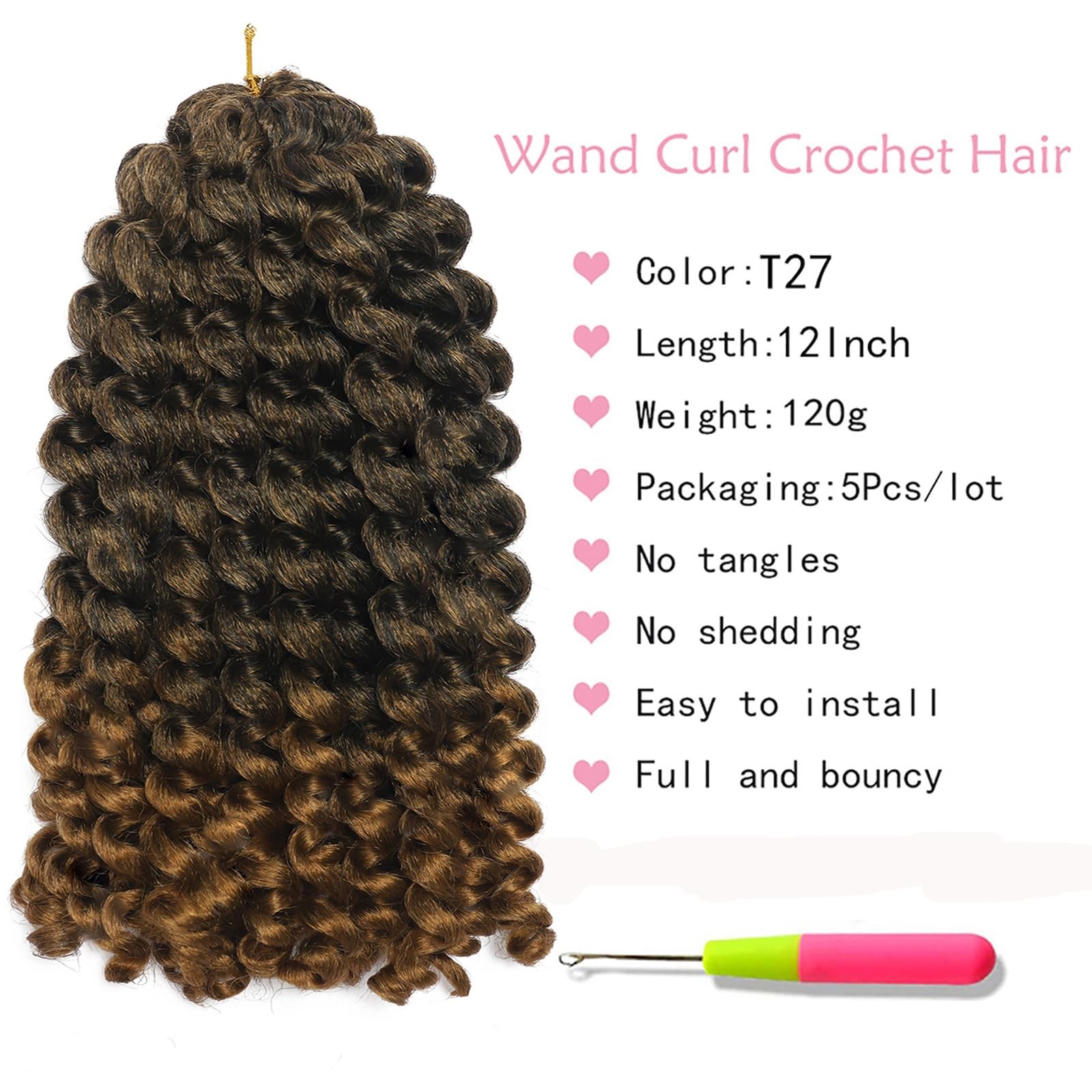 CLIONE 12 Inch 5 Pcs Wand Curl Crochet Hair, Jamaican Bounce, Synthetic Curly…