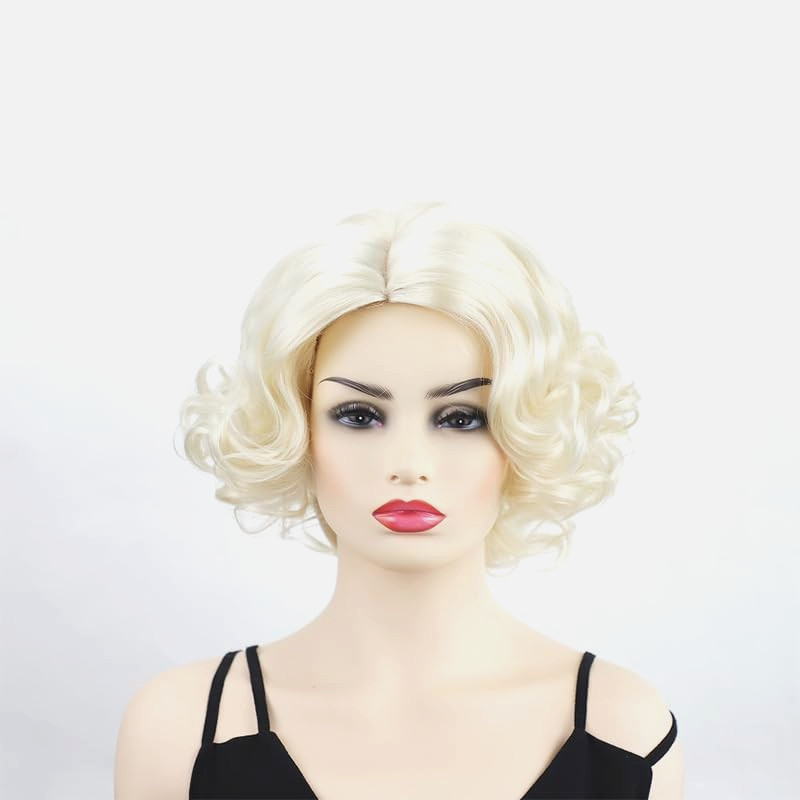 1920s Short Curly Blonde Wig woman synthetic costume hair cosplay actress stage