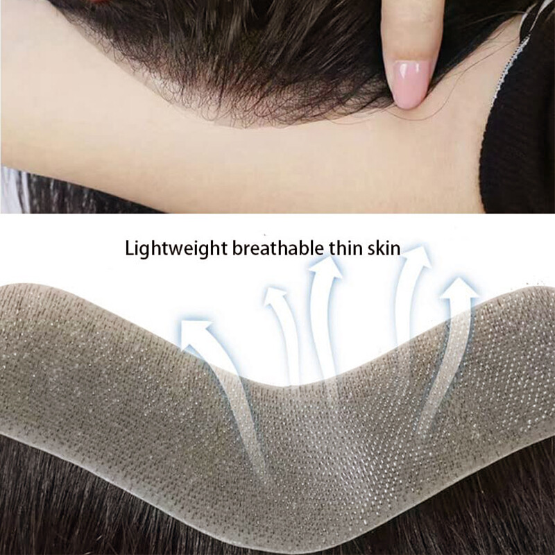 Men Toupee Frontal Receding Natural Hairline Remy Human Hair PU Hairpiece V-Loop