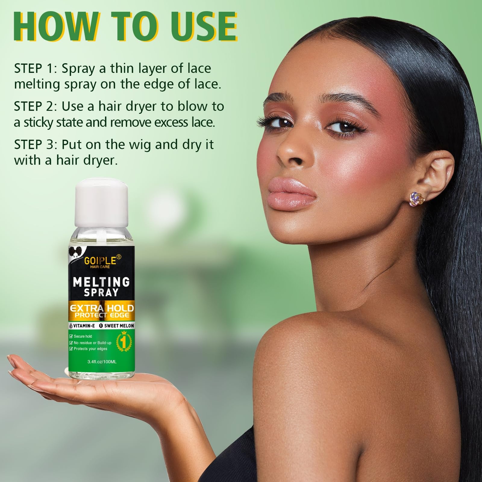 Lace Melting Spray – Glue-Less Hair Adhesive for Wigs & Extensions, Extra Hol…