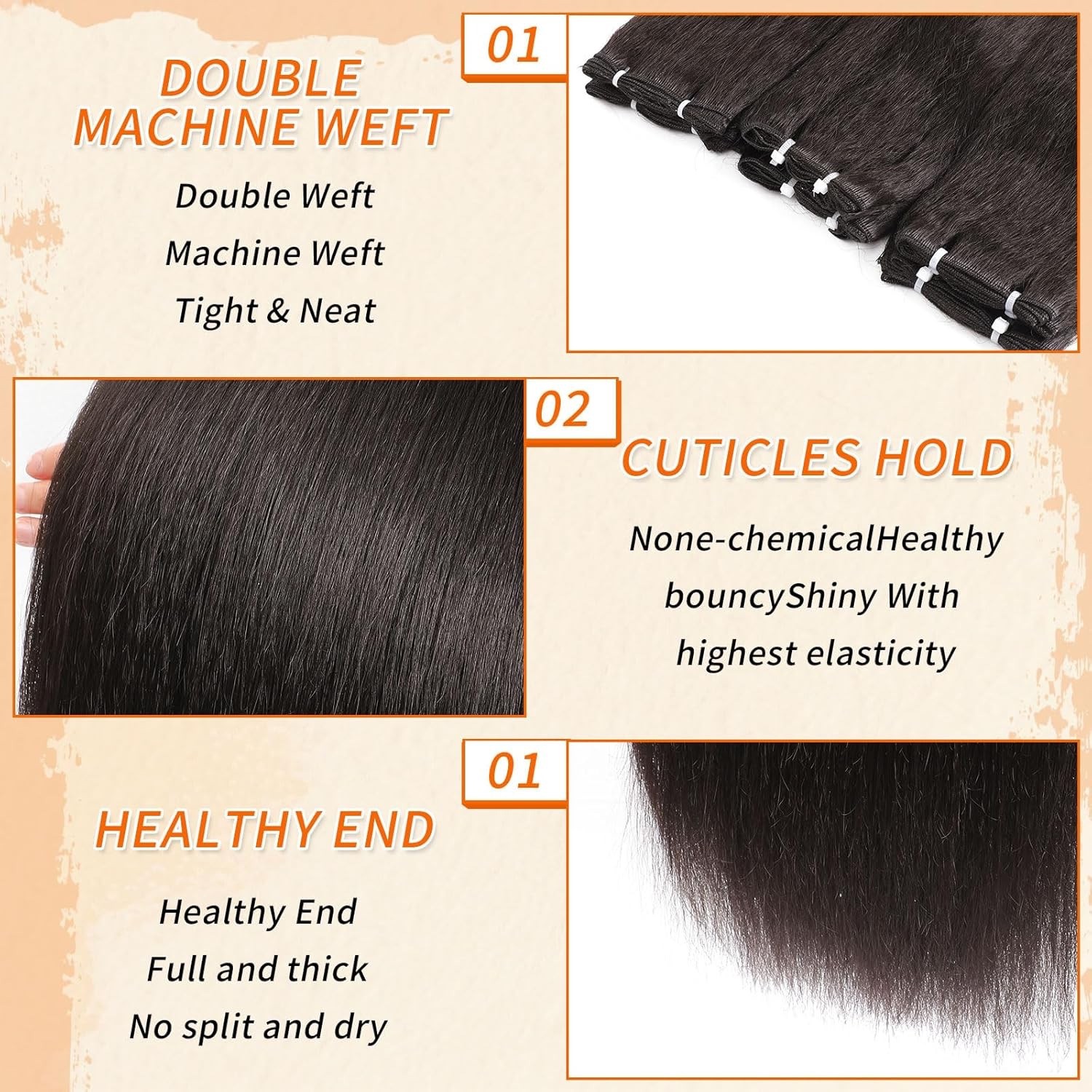 6 Bundles Yaki straight bundles hair,Human Blend Synthetic Hair (18 20 22 Inch)