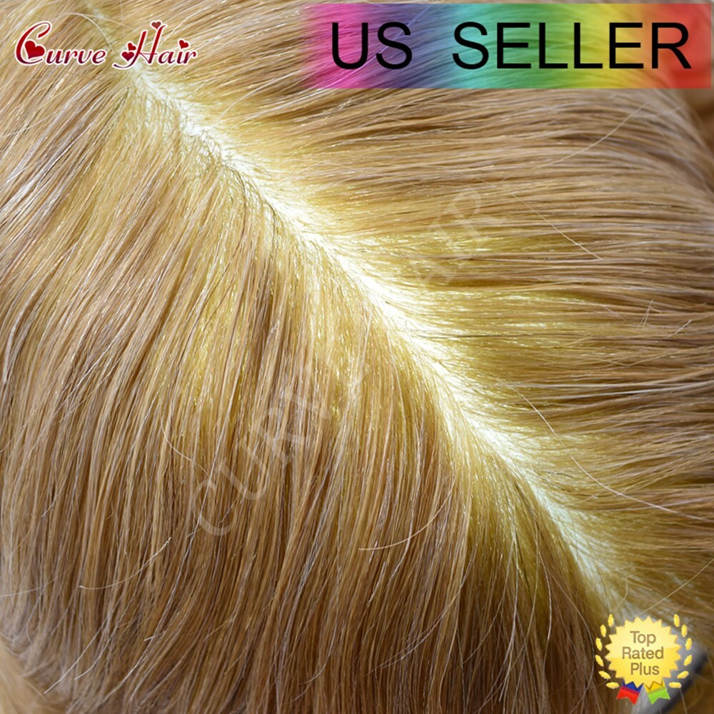 Mens Toupee Human Hair Systems Full Poly Thin Skin Hair Piece Replacement System