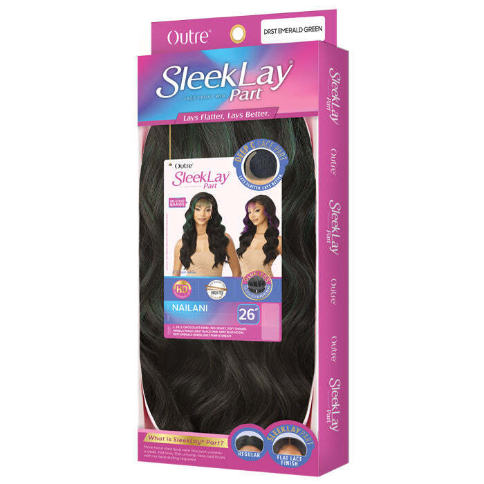 Outre Sleek Lay Glueless Deep C-Part HD Lace Front Wig NAILANI Pre-Styled Bangs