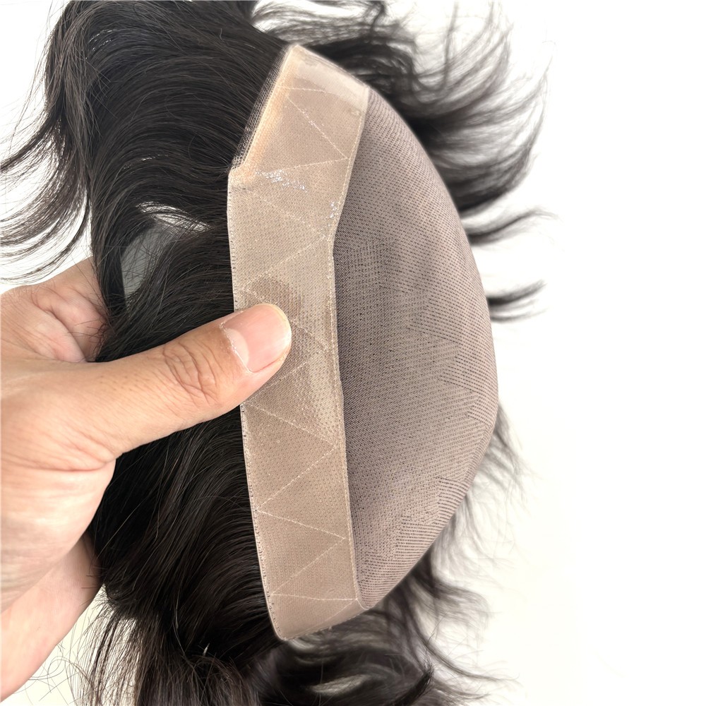 Mens Mono Top Hair System 130% Density Human Hair #1B Black Toupee Easy to Apply