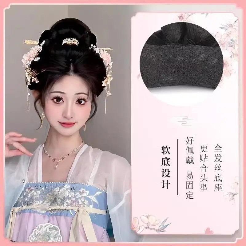 Tang Dynasty Hair Bun Set All-in-One Updo Wig Padding Pre-Styled Hanfu Hairpiece