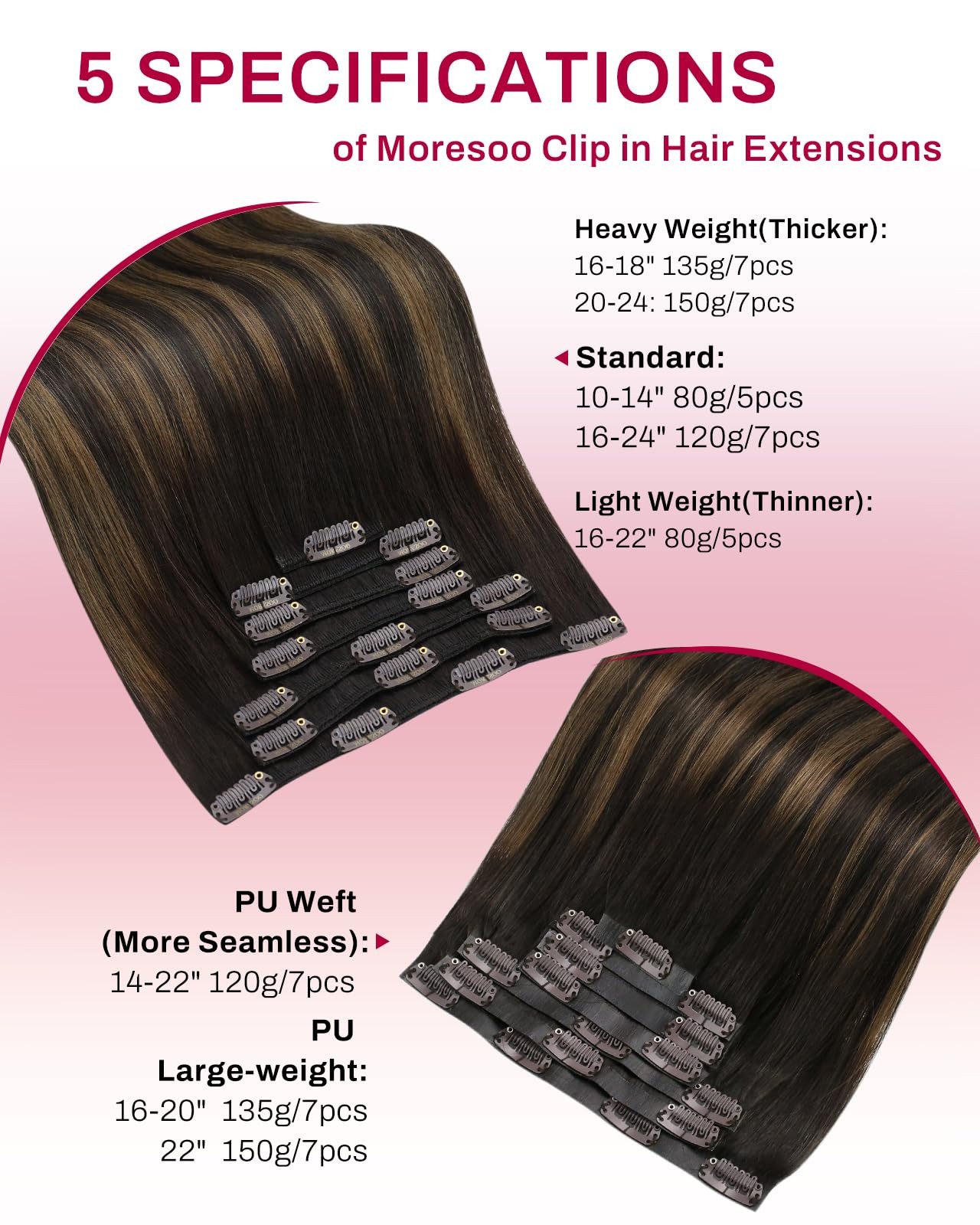 Clip in Hair Extensions 120G 20″ Dark Brown Balayage Seamless PU Skin