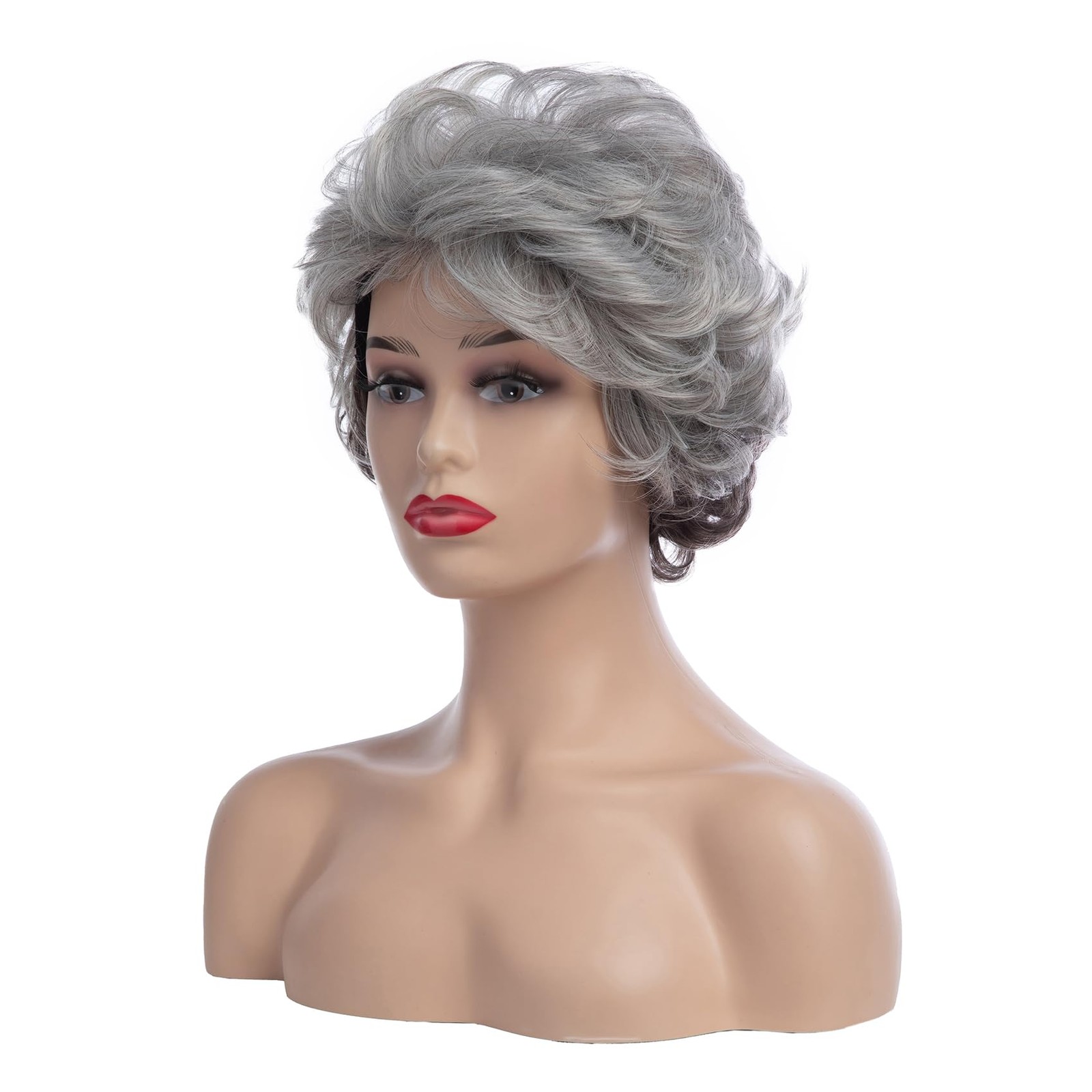 Short Fluffy Grey Wigs for Women Natural Looking Synthetic Short Curly Cospla…