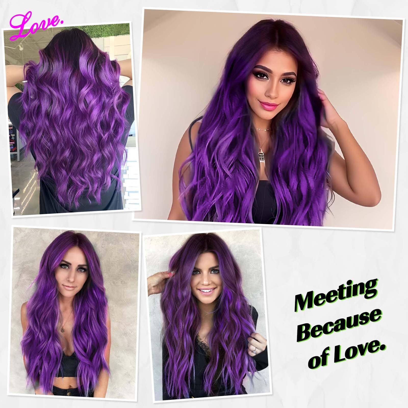 Long Ombre Purple Wavy Wig for Women 26 Inch Middle Part Curly Wig Natural Lo…
