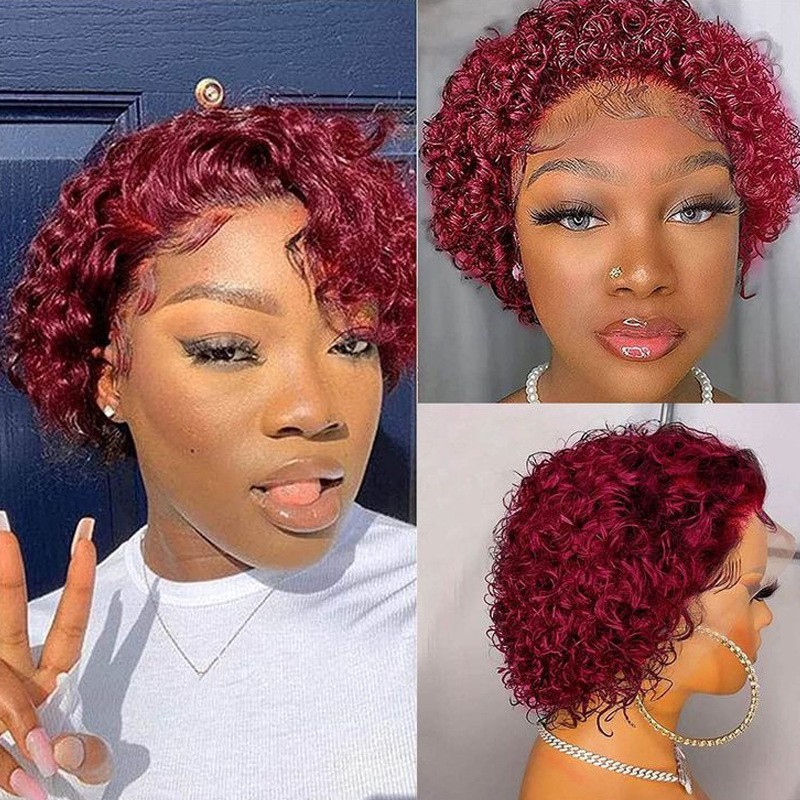 6 Inch Pixie Cut 13×1 Lace Front Wig 100% Human Hair Curly Wig 150%/180% Density