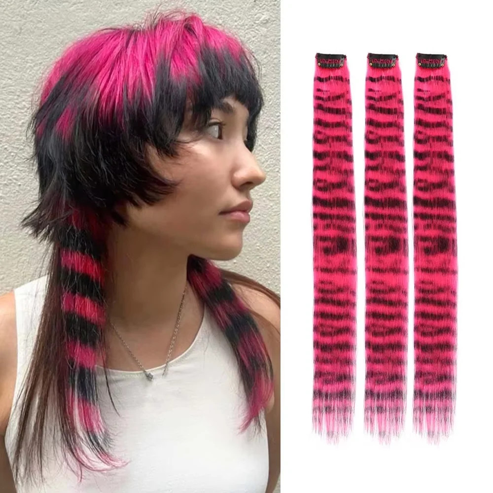 Colorful Stripe Synthetic Long Straight Clip In Hair Extensions For Daily Party