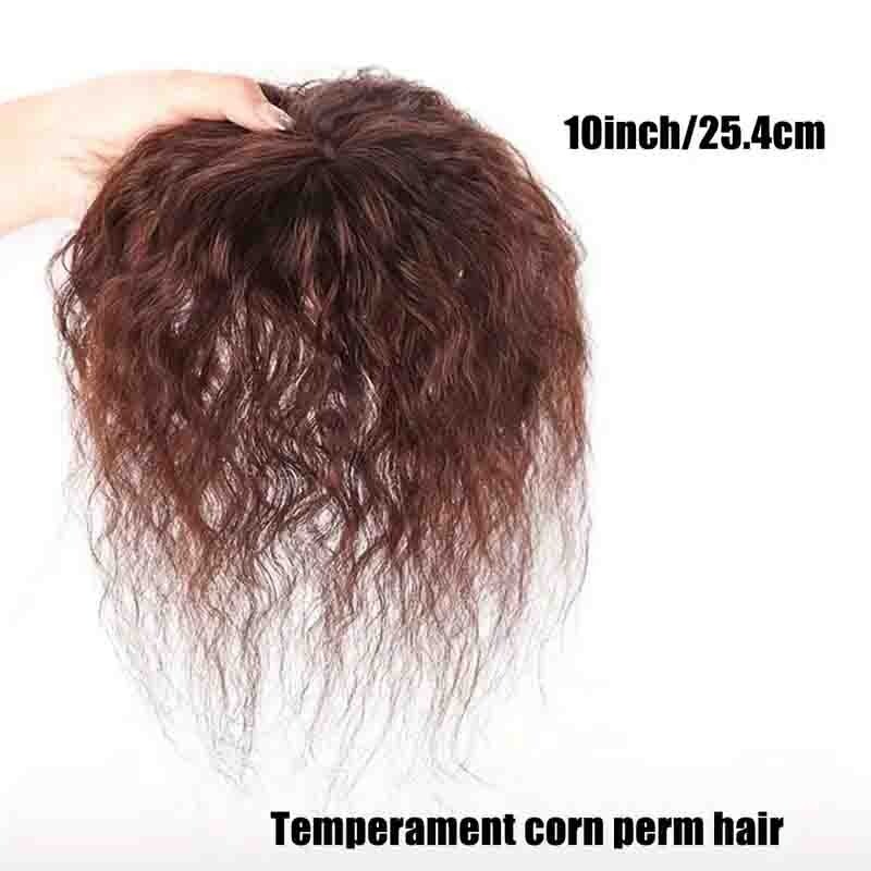 Curly Human Hair Topper with Bang Short Clip-In Hair Extension for Thinning Hair