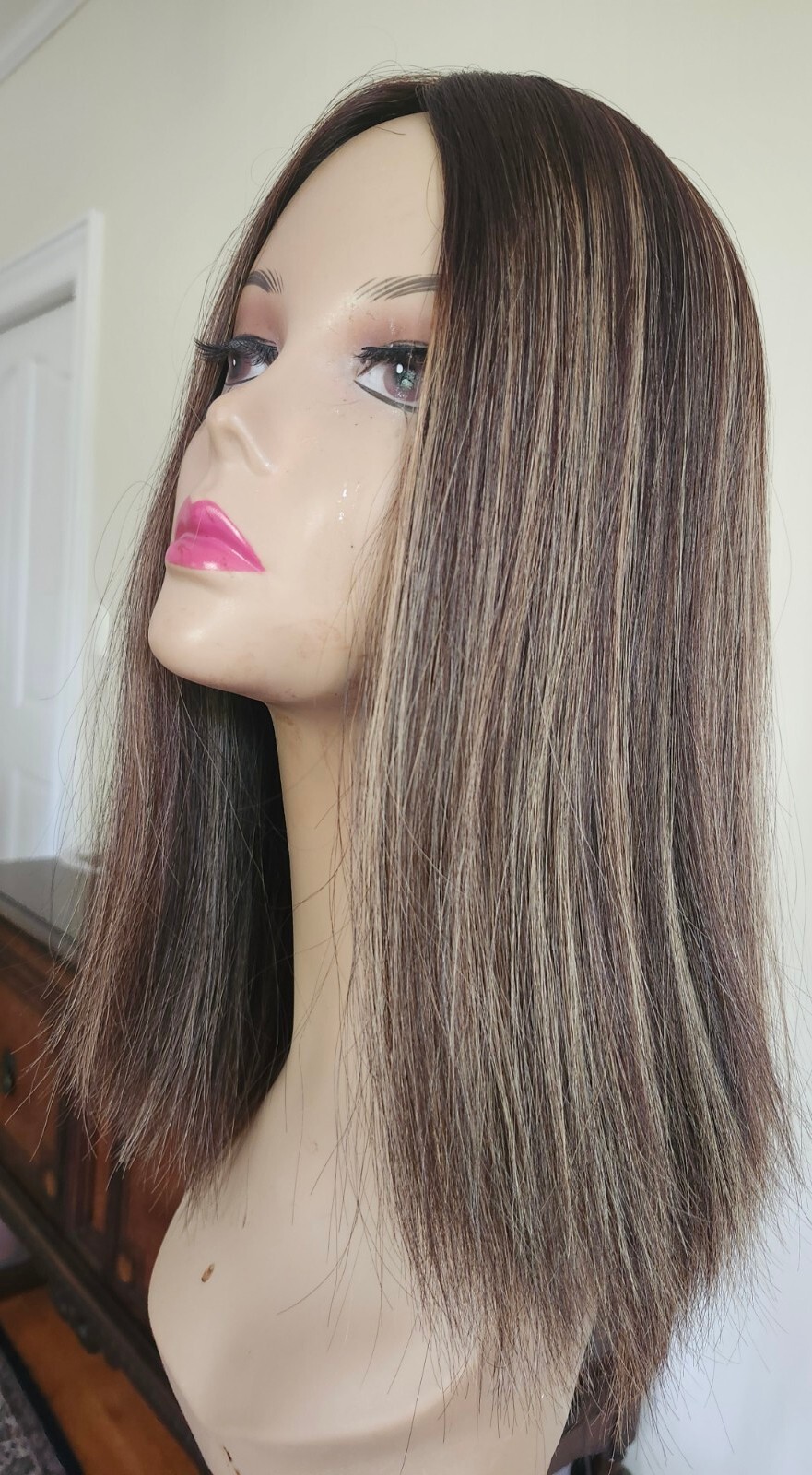 100% HUMAN RUSSIAN HAIR TOPPER SILKTOP 8X8 CAP 18″ LONG FREE PARTING HIGHLIGHTS