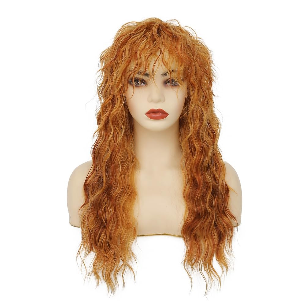 Long Mullet Wigs for Women Curly Blonde Wavy Rocker Punk 70s 80s Costumes Wigs w