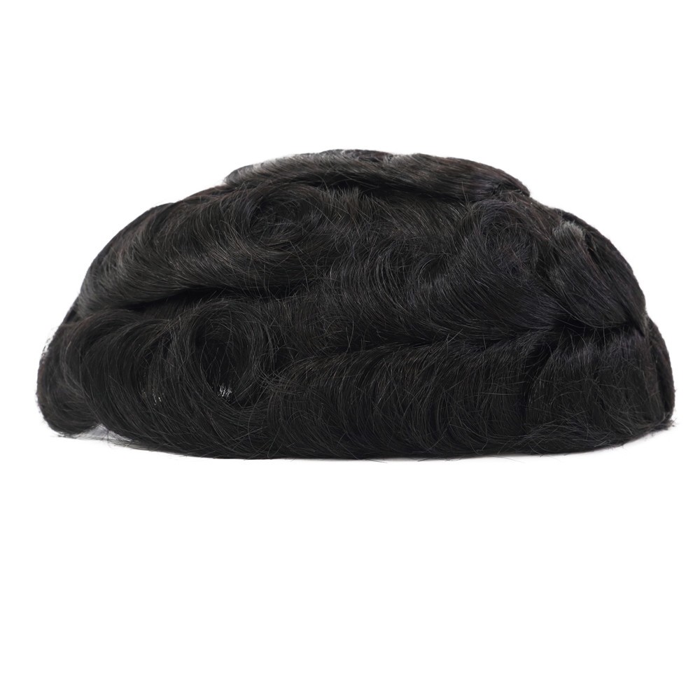 Mens Toupee Hair Replacement System Lace Front Mono Human Black Hair Pieces #1C