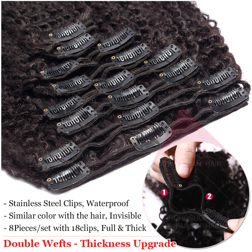 Afro Kinky Curly Yaki Clip In Virgin Human Hair Extensions Full Head Weave 4B 4C