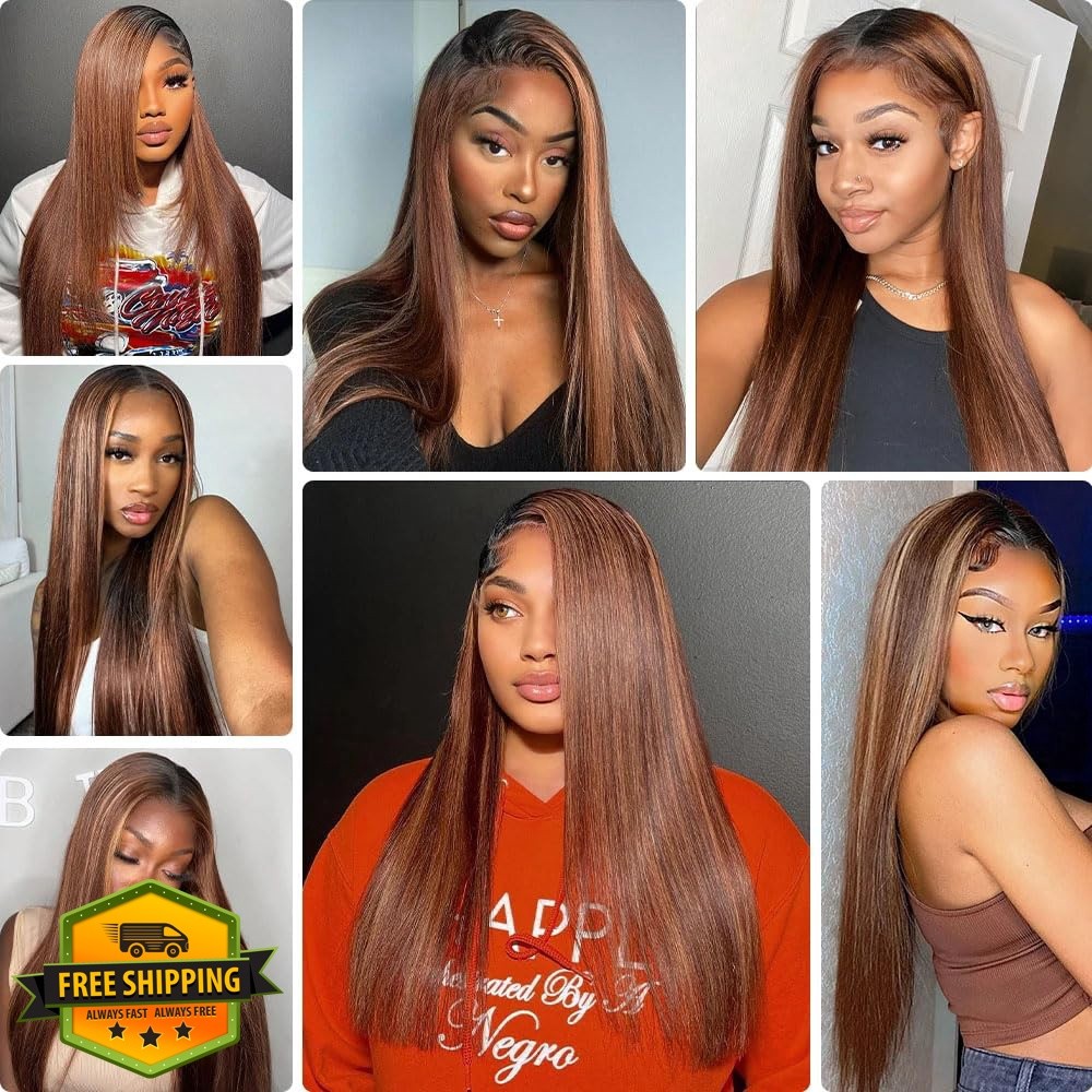 CrmBmod P430 Highlight Brown Straight Hair 14 16 18 Inch