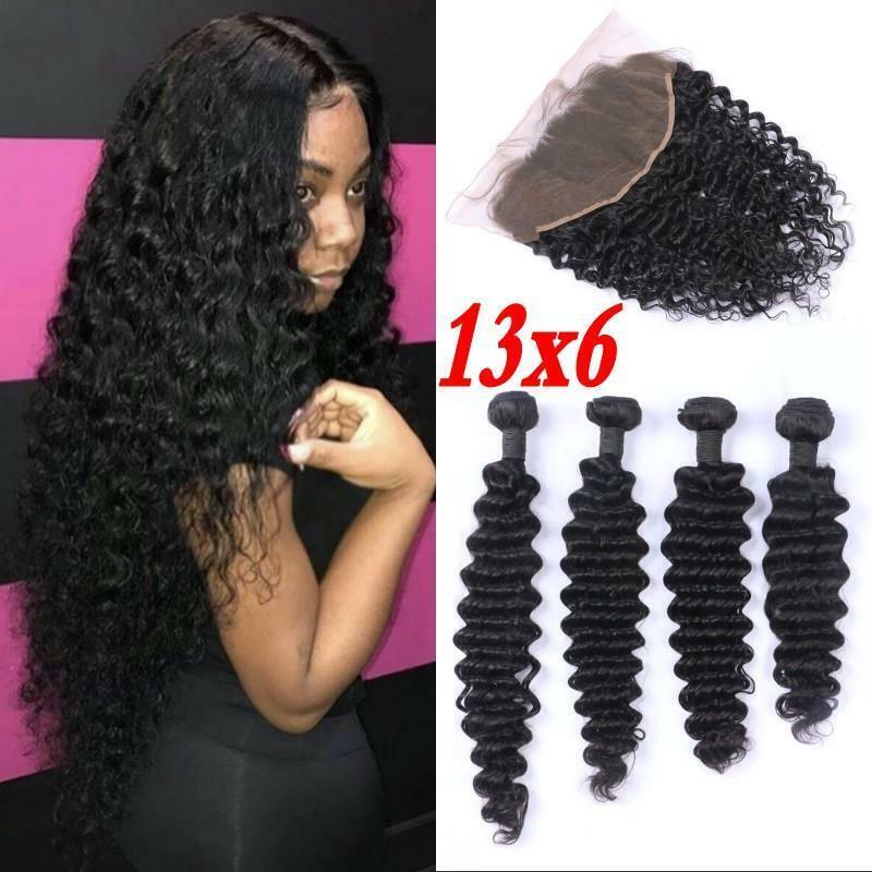 12A PERUVIAN VIRGIN HUMAN HAIR 3/4BUNDLE+13X6 WIDE LACE FRONTAL 390g DEEP WAVE