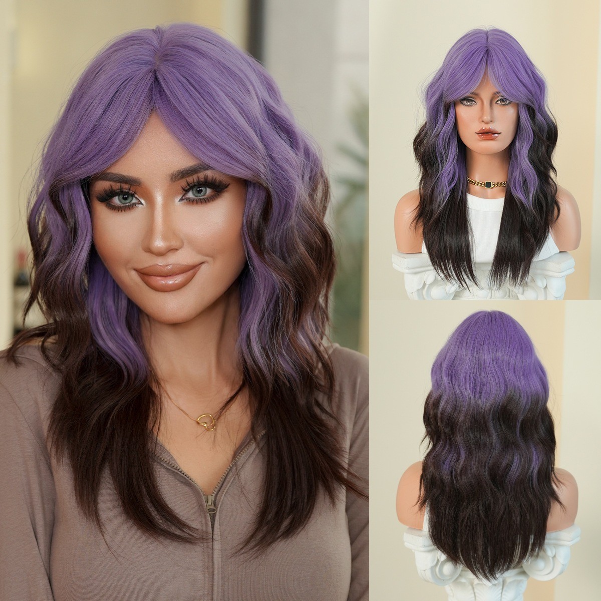 53cm 20in color medium-length wavy long hair with orange faux eight-shaped bangs