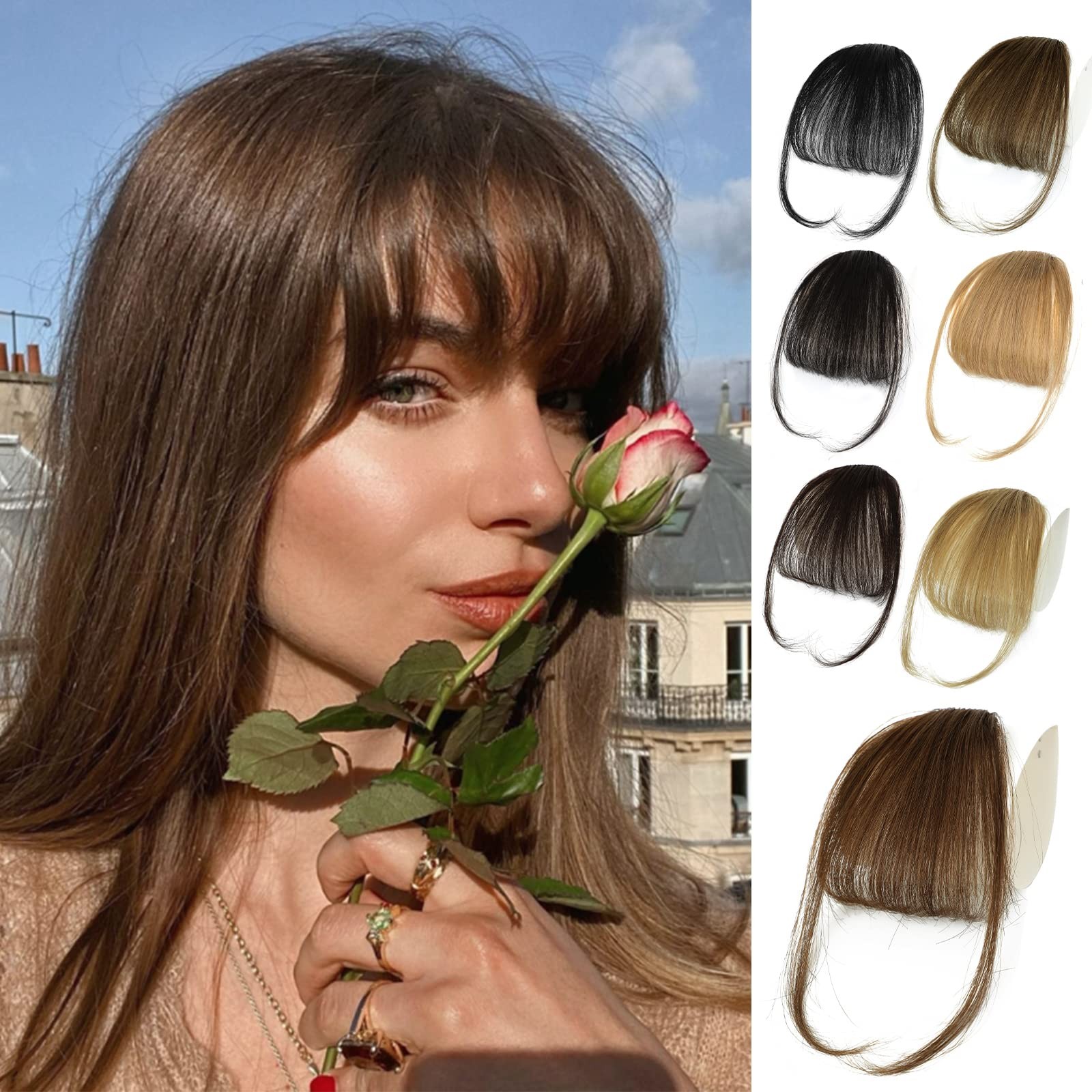 NAYOO Medium Brown Clip-In Bangs – 100% Real Human Hair Extensions