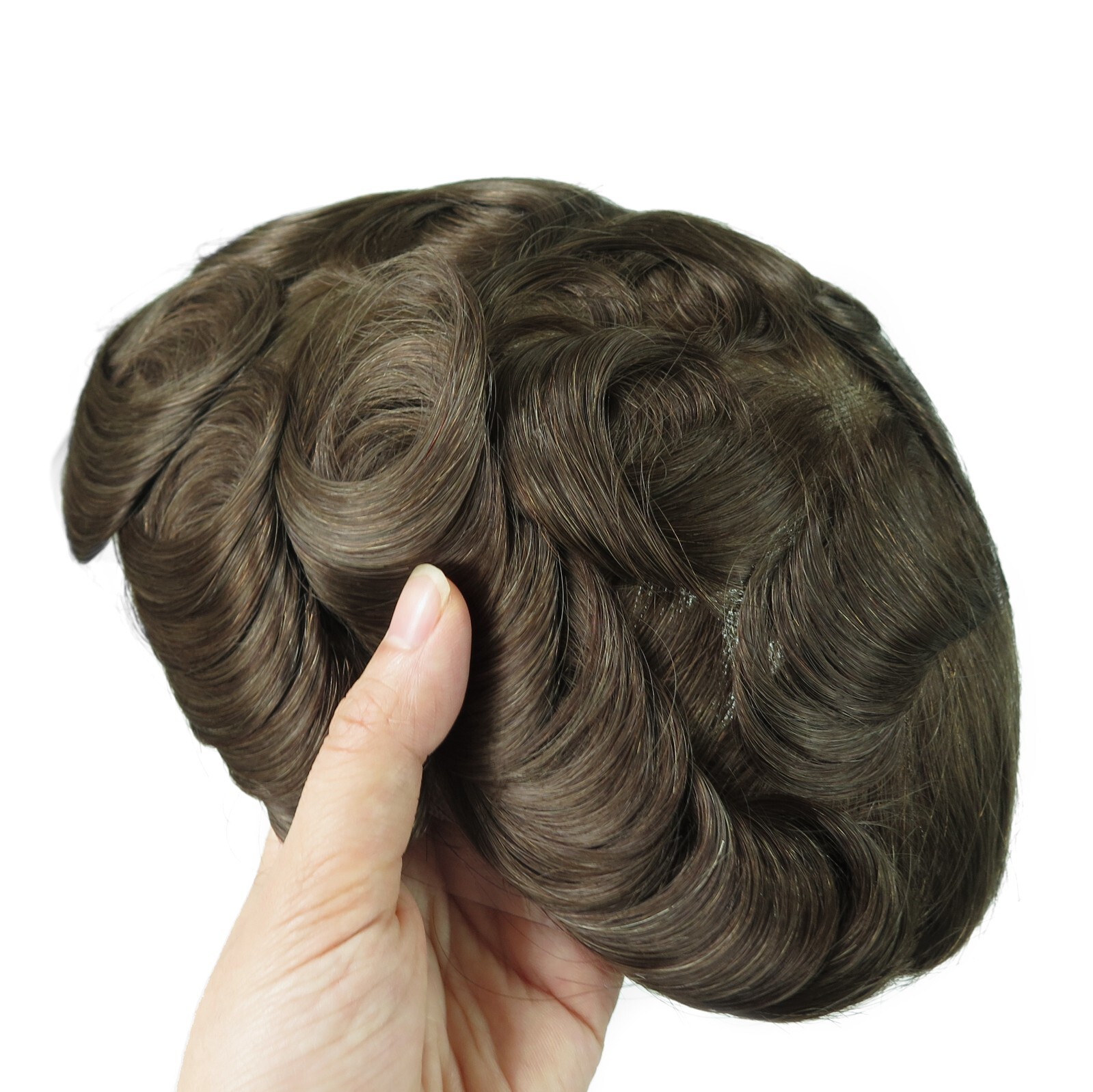 Toupee For Men Human Hair Replecement System Lace Wave Poly Skin Hairpiece 8X10