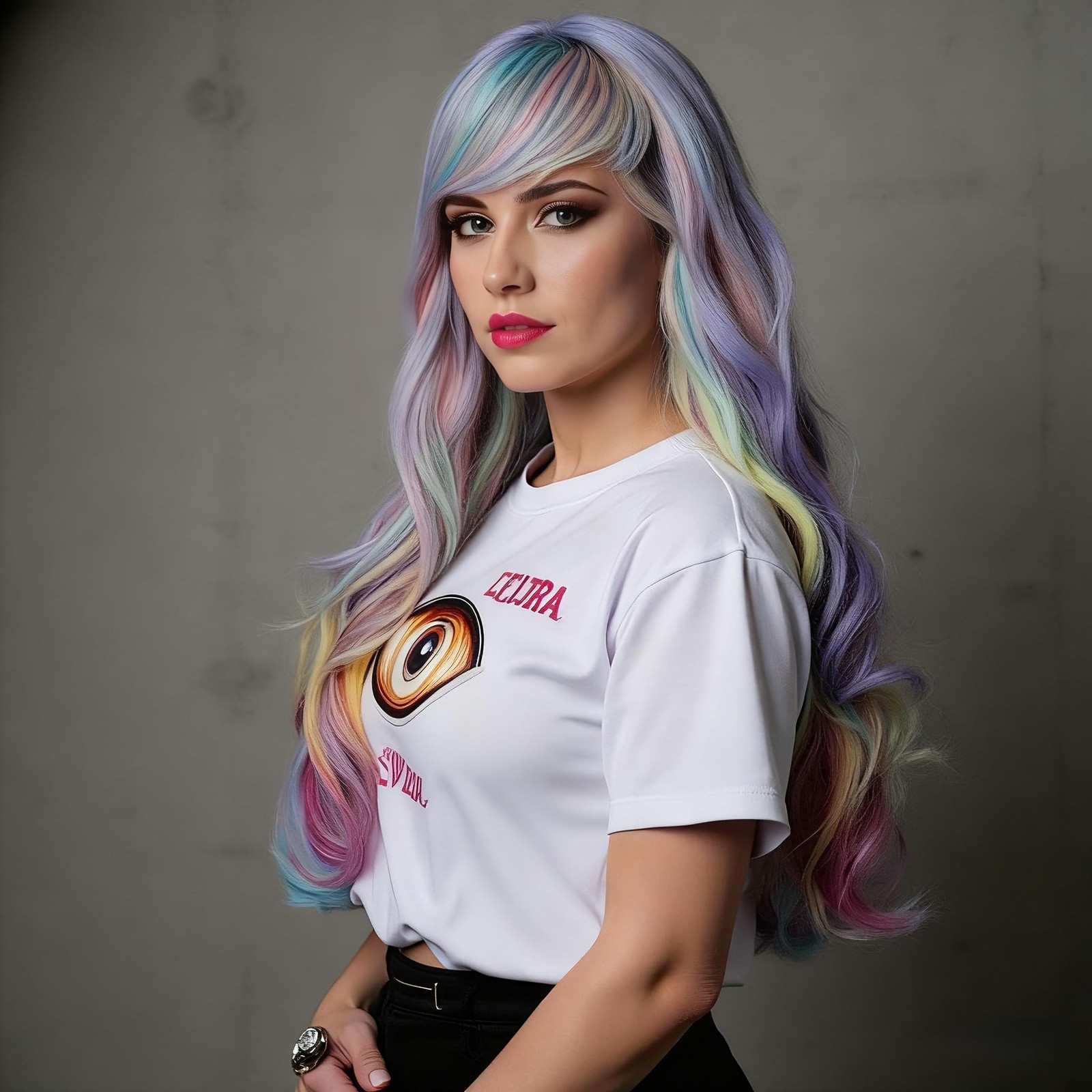Rainbow Colorful Wigs for Women 26 Inches Long Wavy Fashion Synthetic Full He…