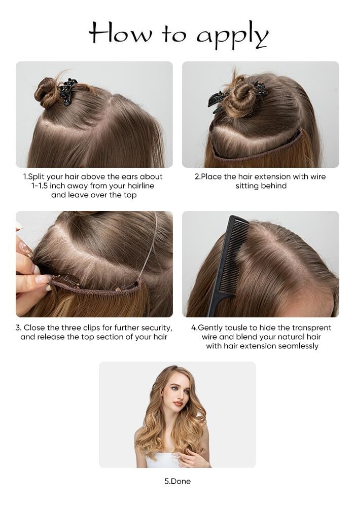 Invisible Wire Hair Extensions with 3 Clips Long Synthetic WavyExtenciones De Ca