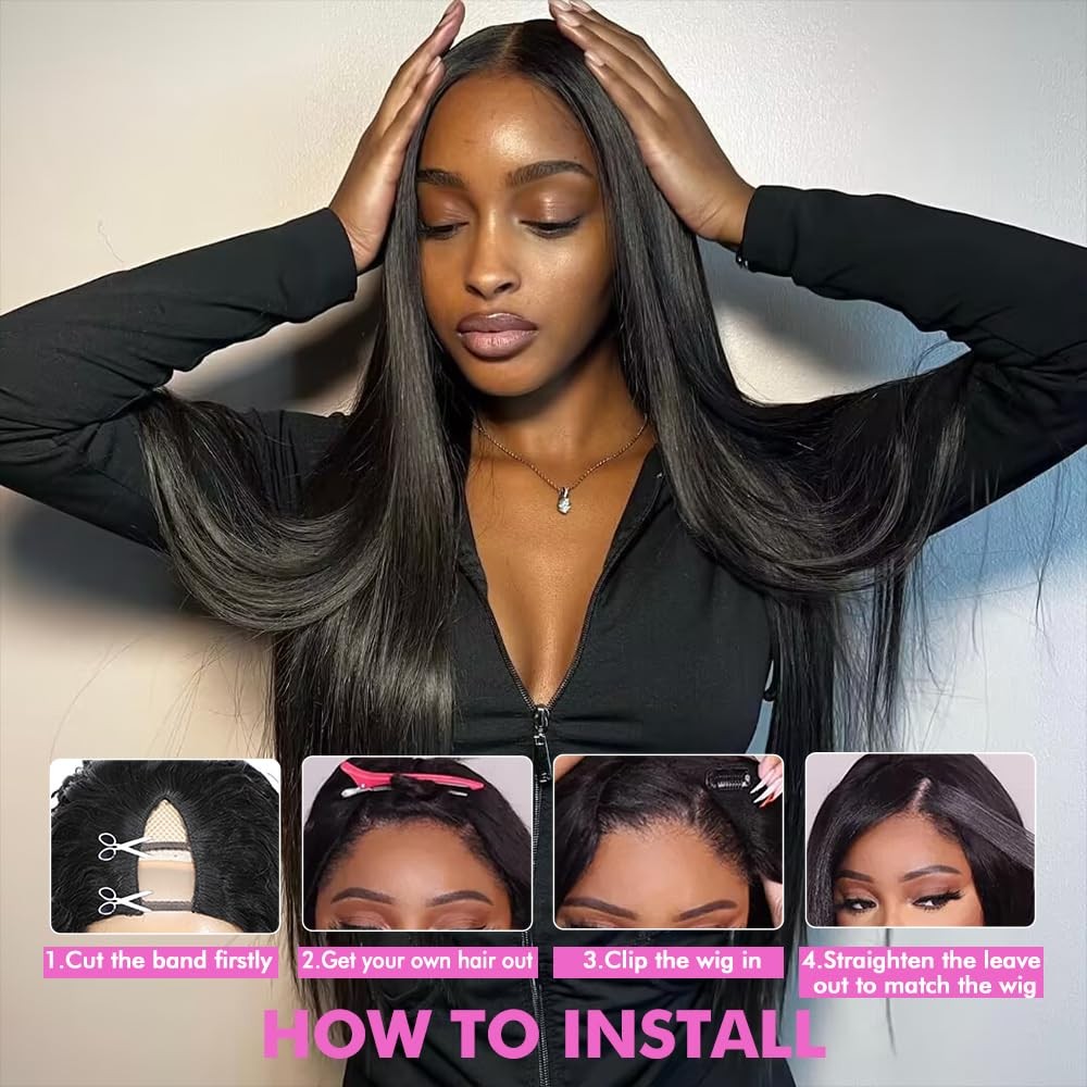 V Part Wigs Human Hair Straight V Shape Wigs for Black Upgrade U Part Wigs No…