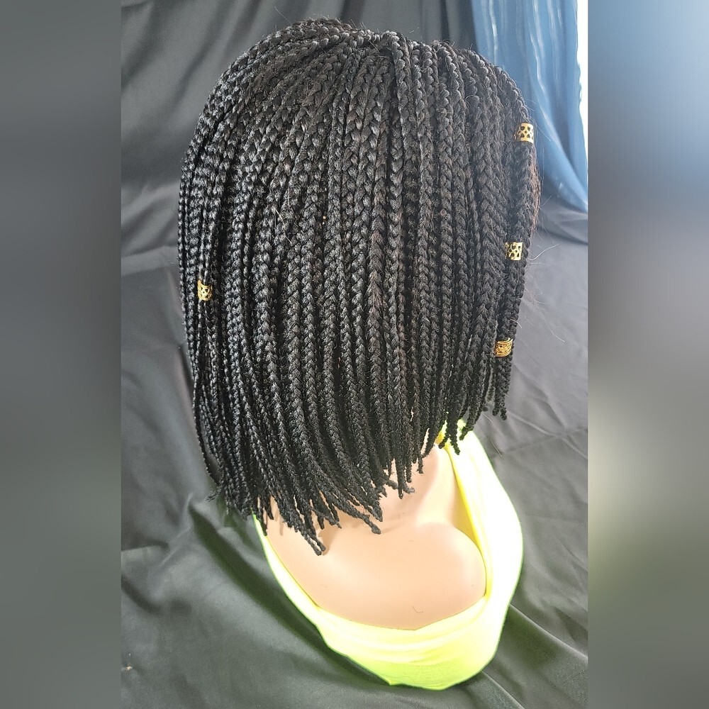 Braided Wig Full Lace Bob Micro Million Braids 6″ Jet Black Glueless NWT Short