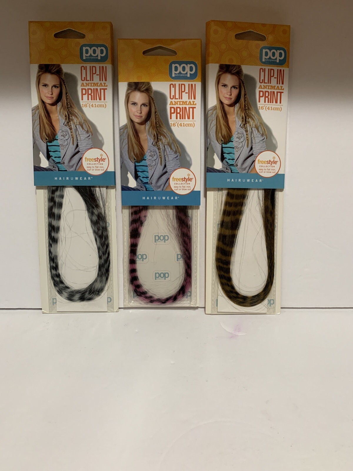 Hairuwear Put On Pieces Clip-in Animal Print Pink,White,Gin Tiger Hair Extension