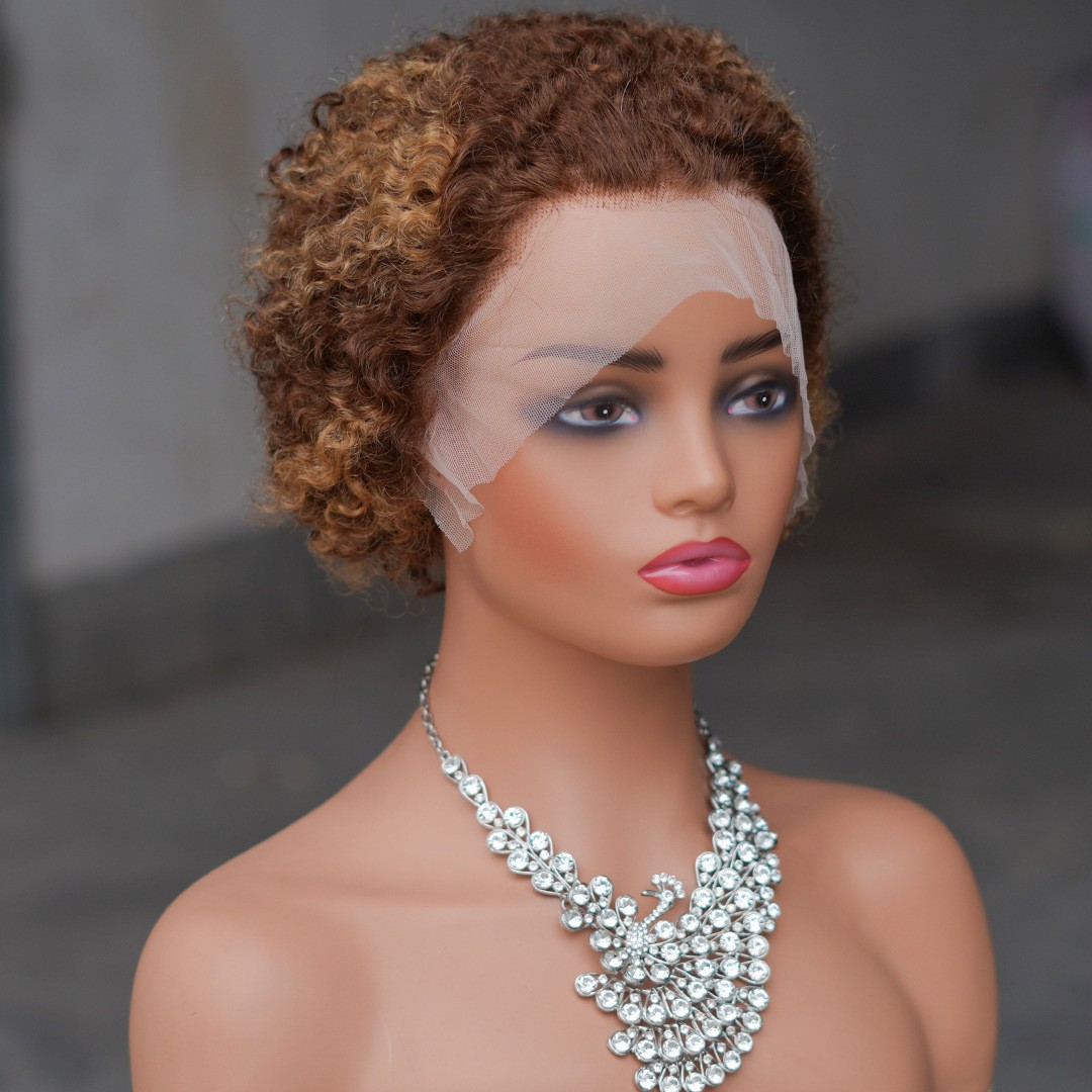 13×4 Lace Front Human Hair Short Curly Pixie Cut Wig For Black Women 200nsity