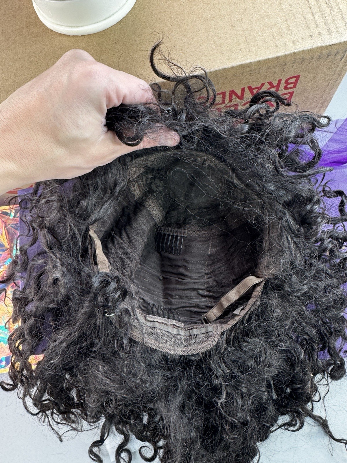 LUVME HAIR HD Human Hair Wig Short Curly Dark Brown Black NEW With Box