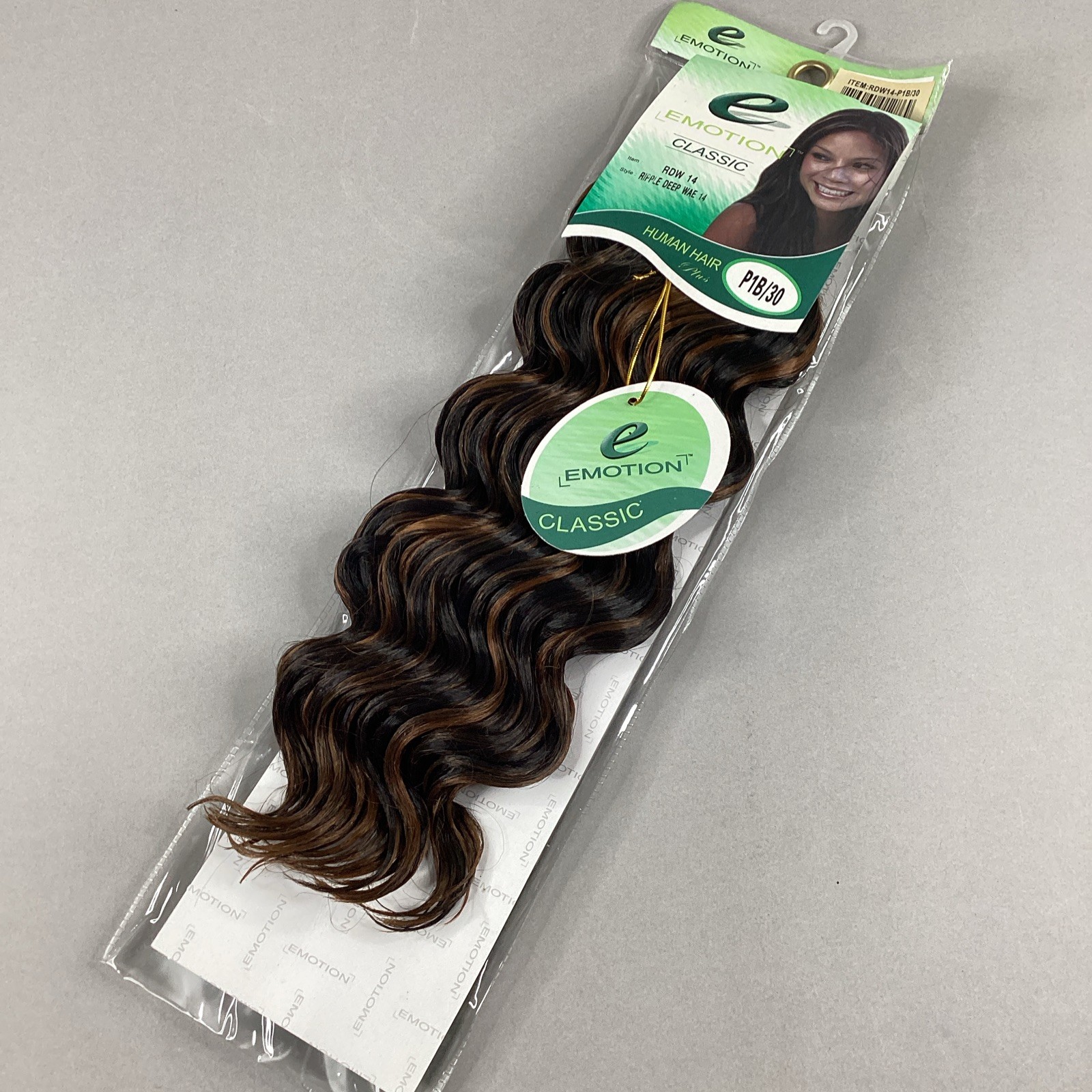 14″ Ripple Deep Wave #P1B/30 Black Brown Blended Hair Extensions Track Emotion