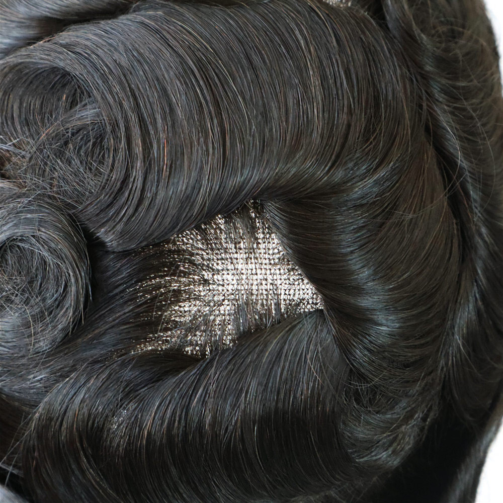 Mens Toupee Hair Replacement System French Lace Poly Skin Human Hairpieces 8×10
