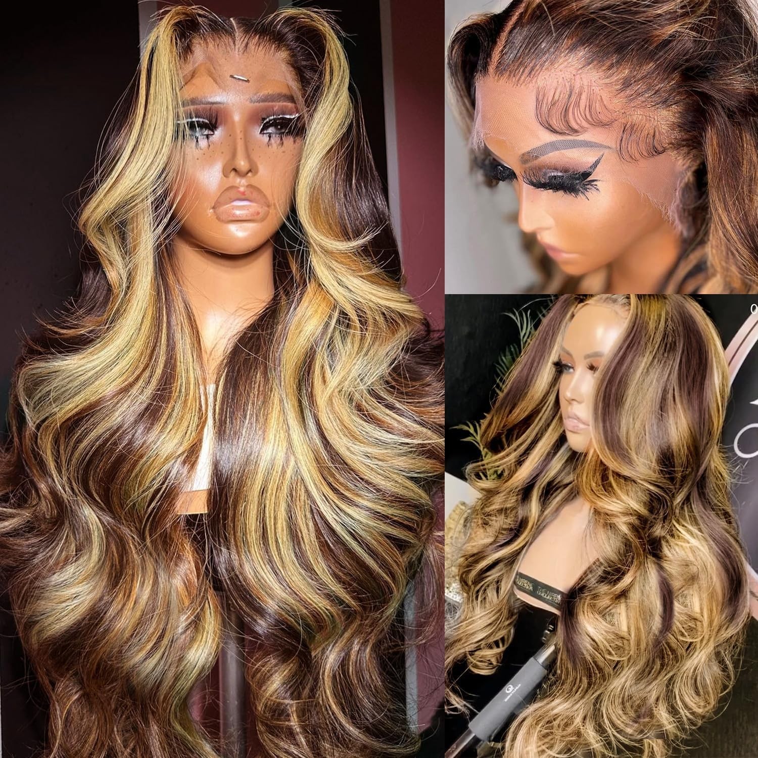 32″ Honey Blonde Body Wave Lace Front Wig – 13×4 HD Ombre Human Hair, Pre-Plucke