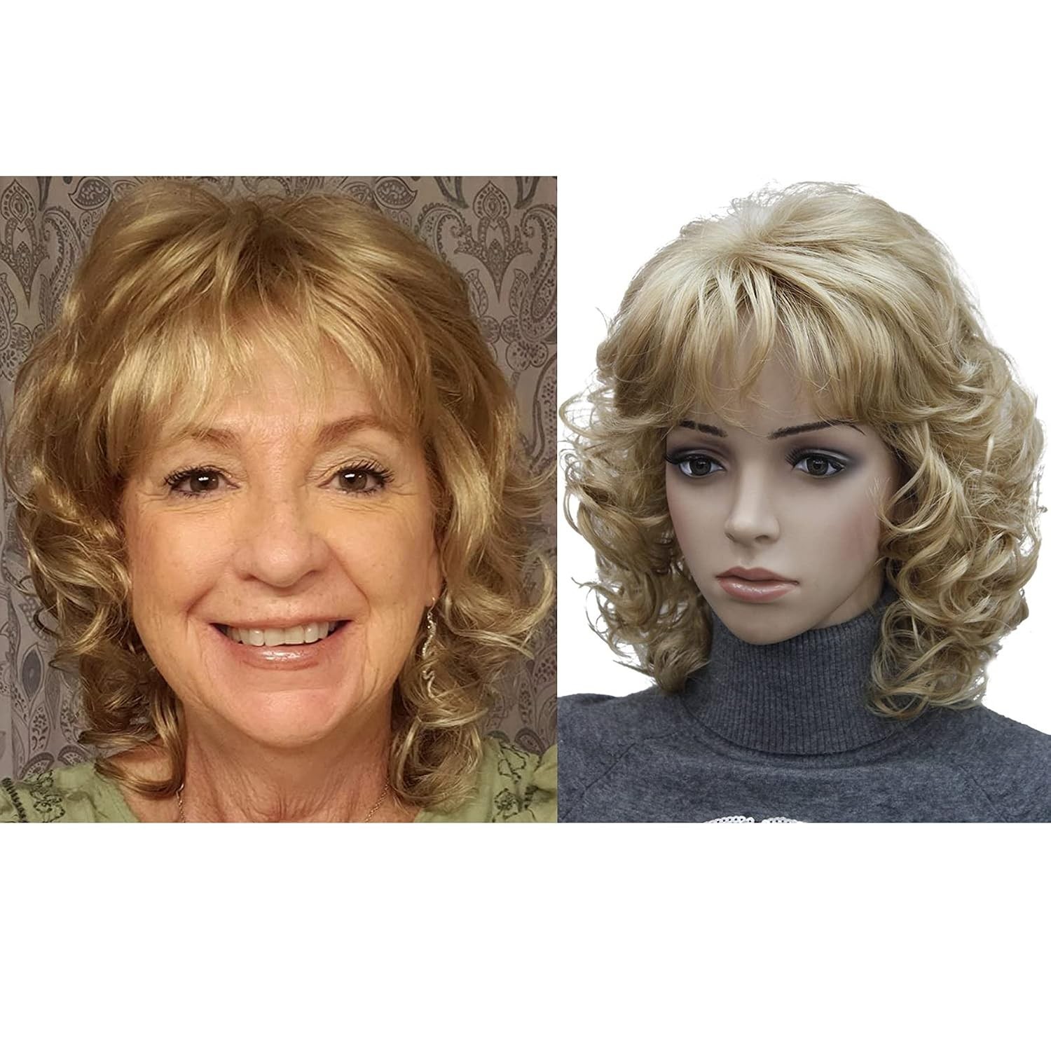12 Inch Curly Wavy Blonde Wig with Bangs – Heat Resistant & Natural Look