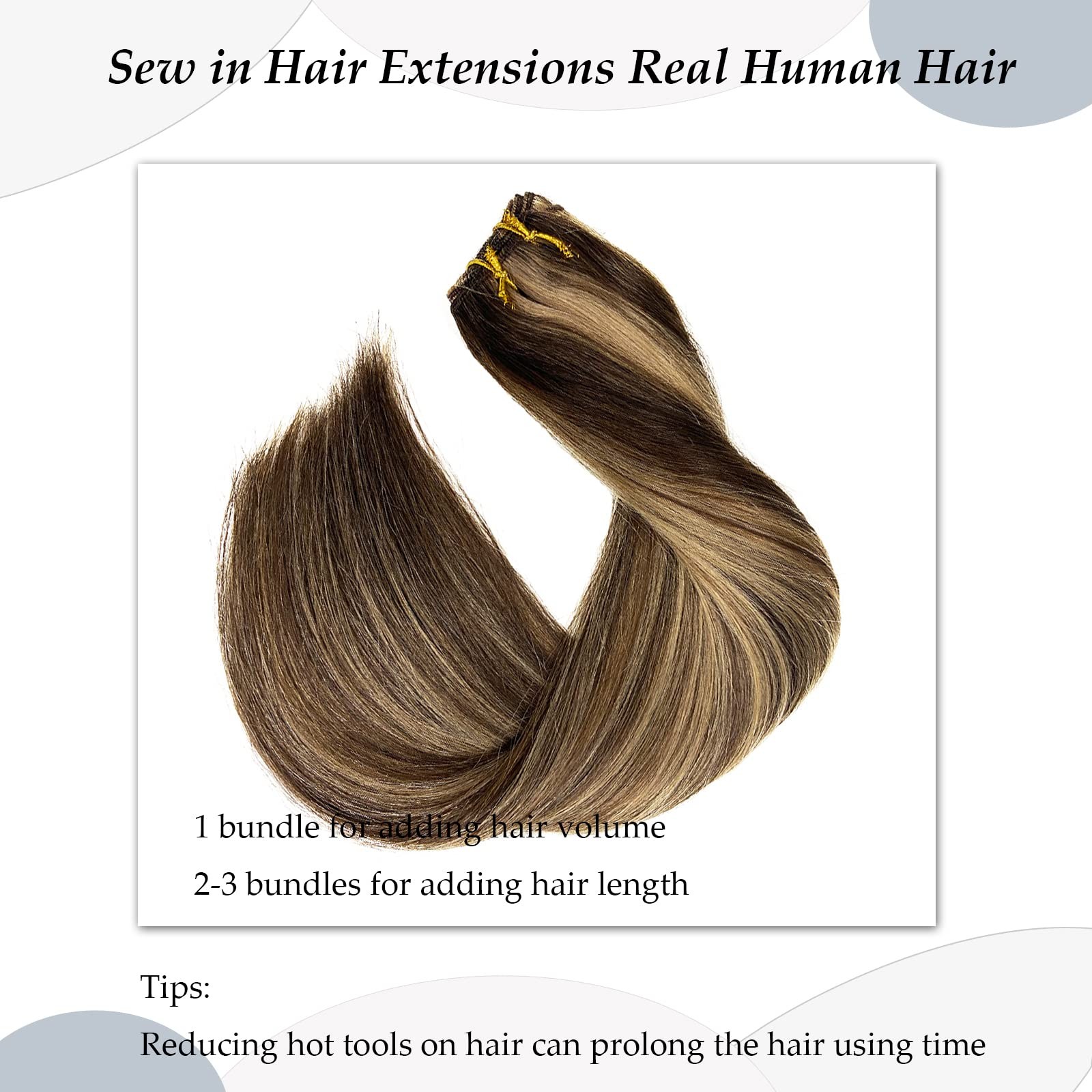 Sew in Hair Extensions Real Human Hair Wefts Dark Brown Balayage Ash Brown Highl