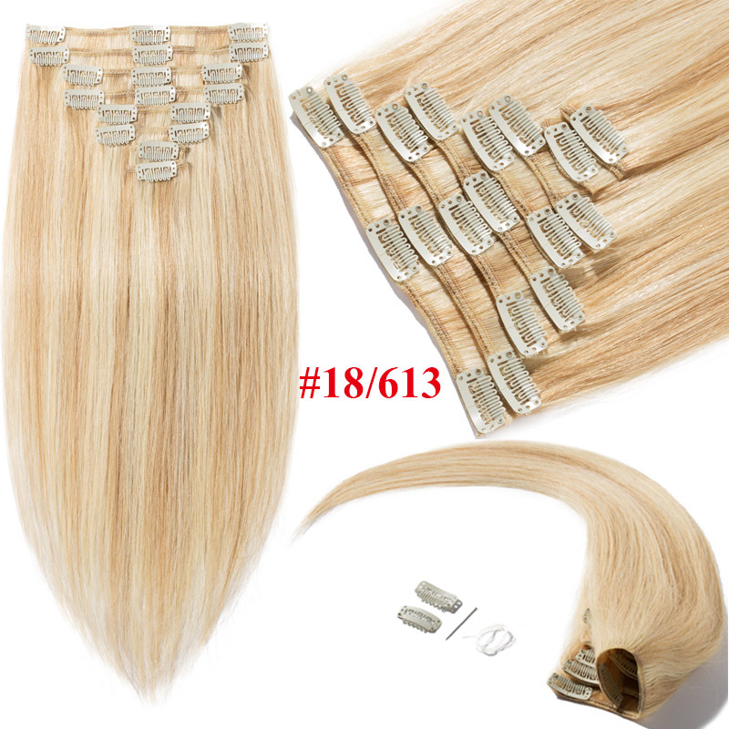 7PCS Real Clip in Remy Human Hair Extensions 70g-120g Straight Full Head US B321
