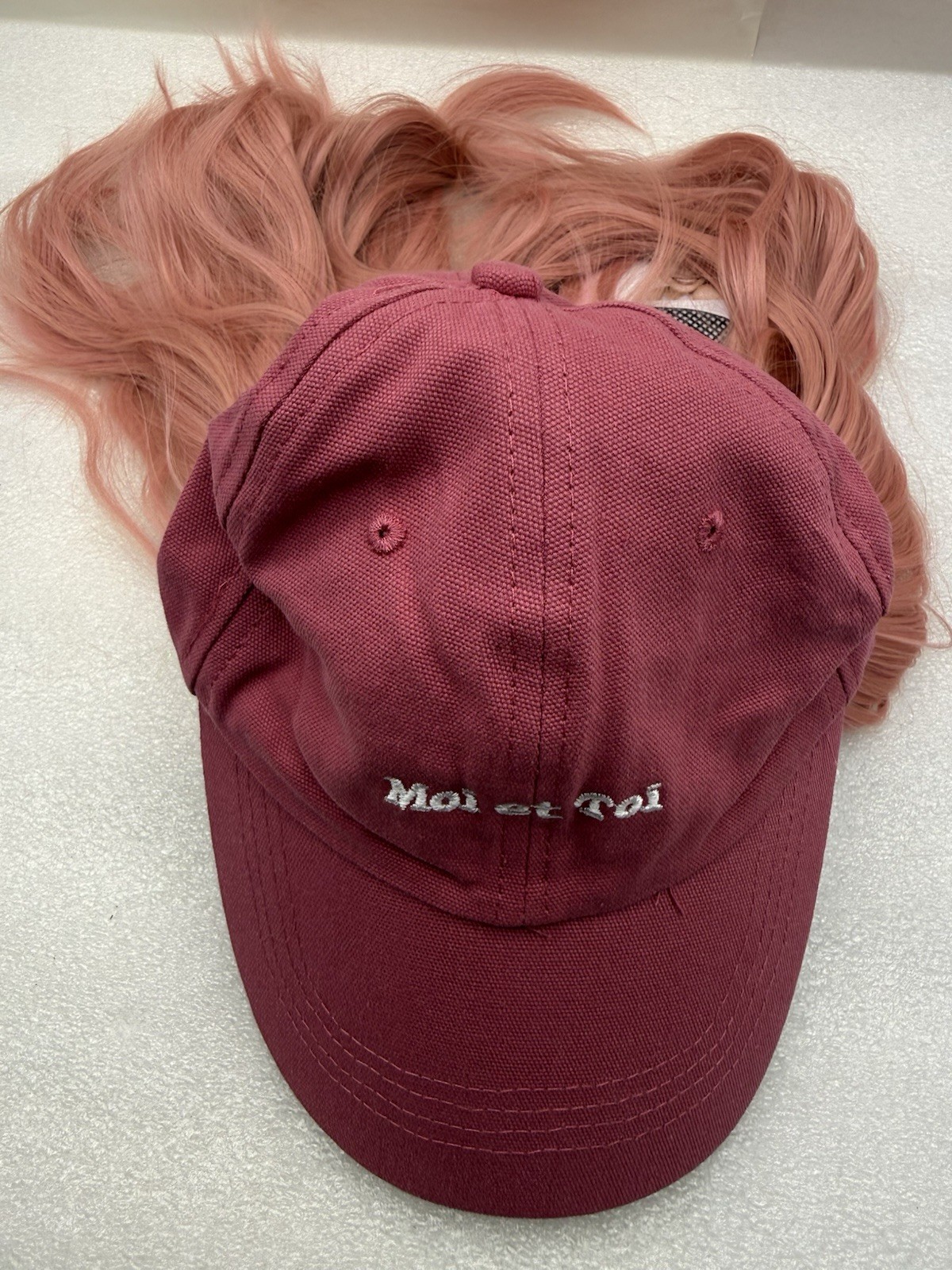 Baseball Cap Wig Pink Hat with Hair for Women Adjustable w/Heat Resistant *READ