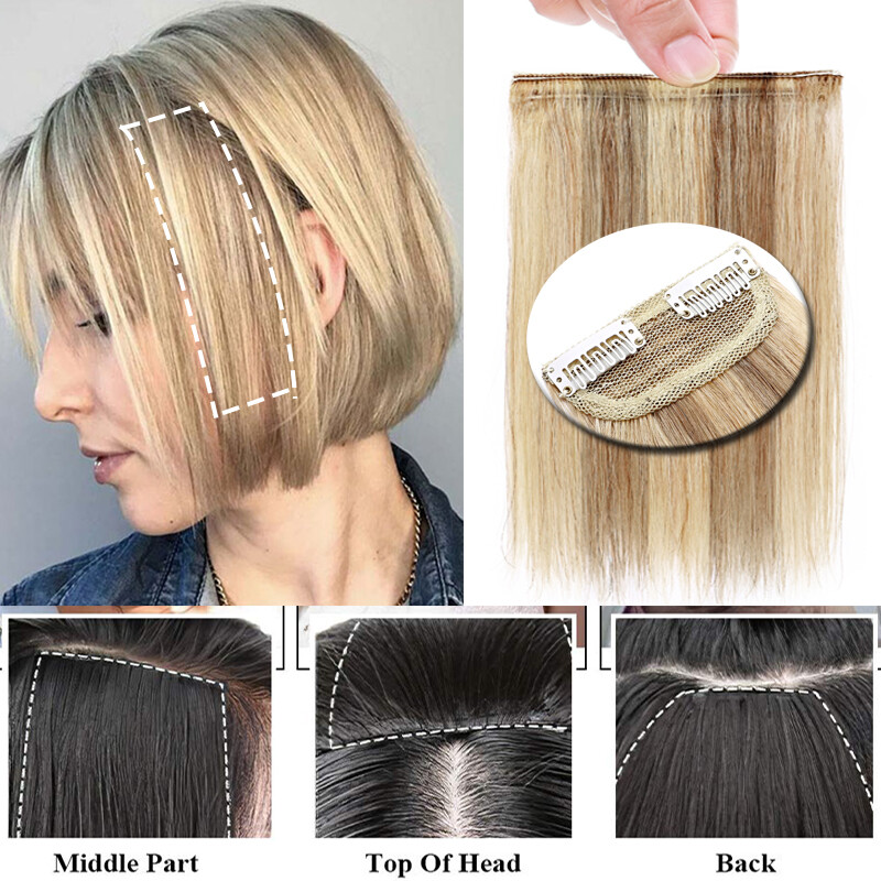 Thick Hair Pad Clip In Topper Base Remy Human Hair Extensions Short Hairpiece US