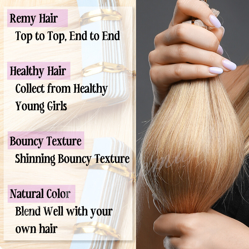 20PCS Brown Tape In 100% Real Human Hair Extensions Long Hair Mix Color 1.5g