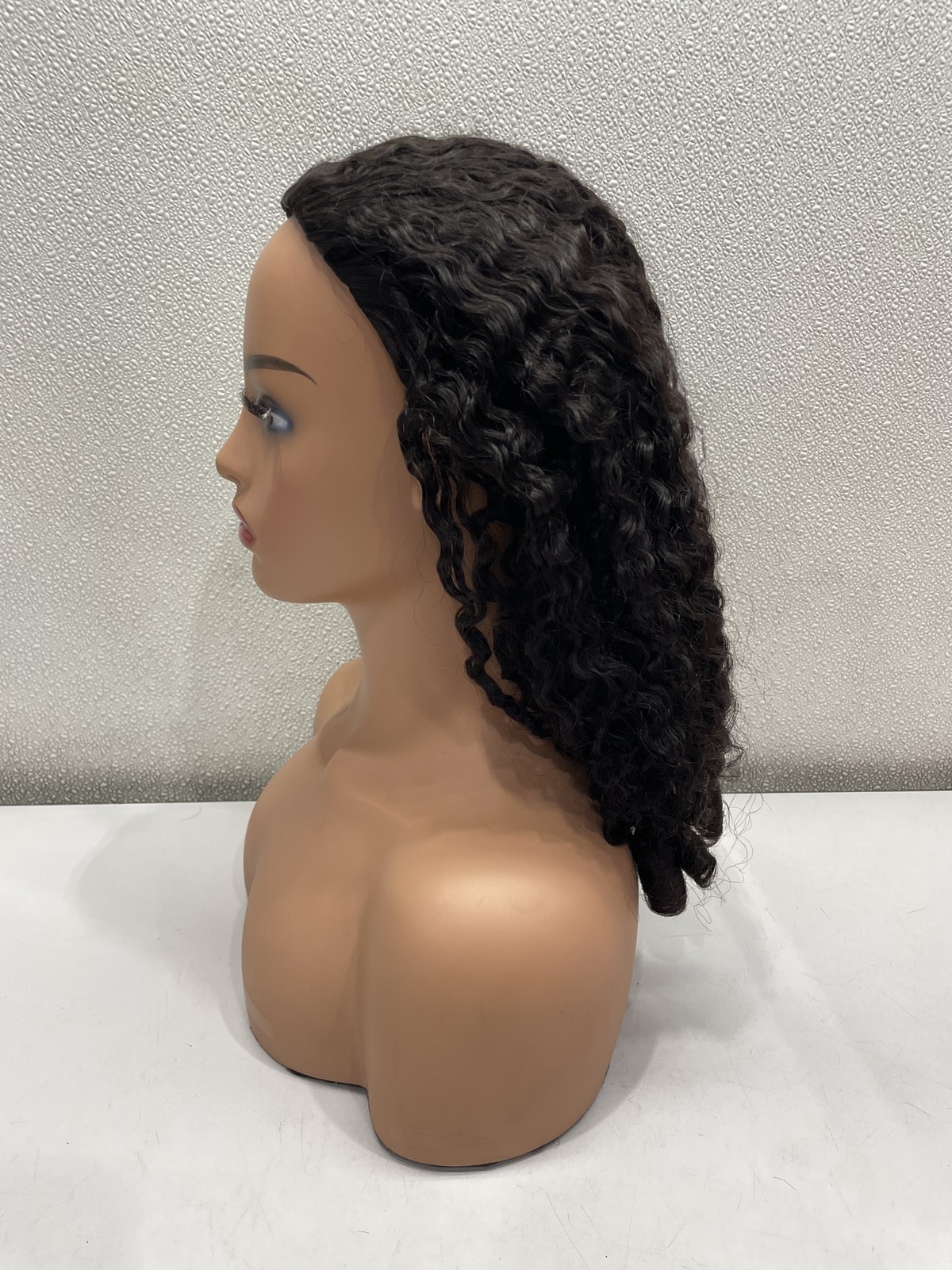Lemoda Natural Black Burmese Curly Human Hair Glueless Half Wig, 22″