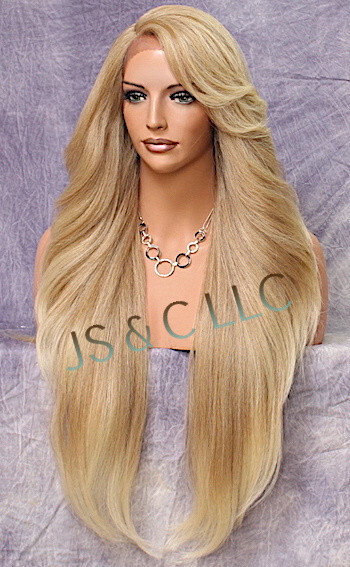 Extra LongHuman Hair blend Heat OK Lace Front Wig Blonde mix WBPC 27/613