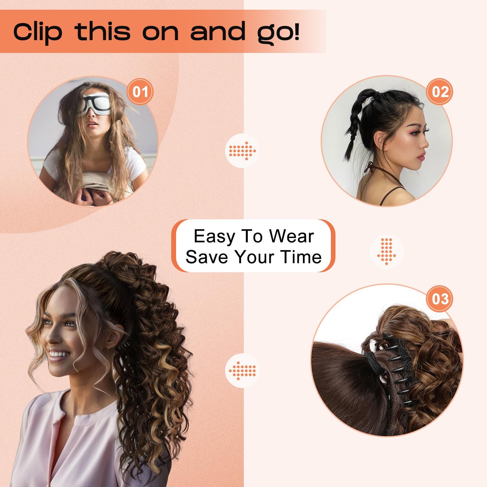 Ponytail Extension 18″ Claw Clip Wavy Curly Synthetic Hairpiece – Instant