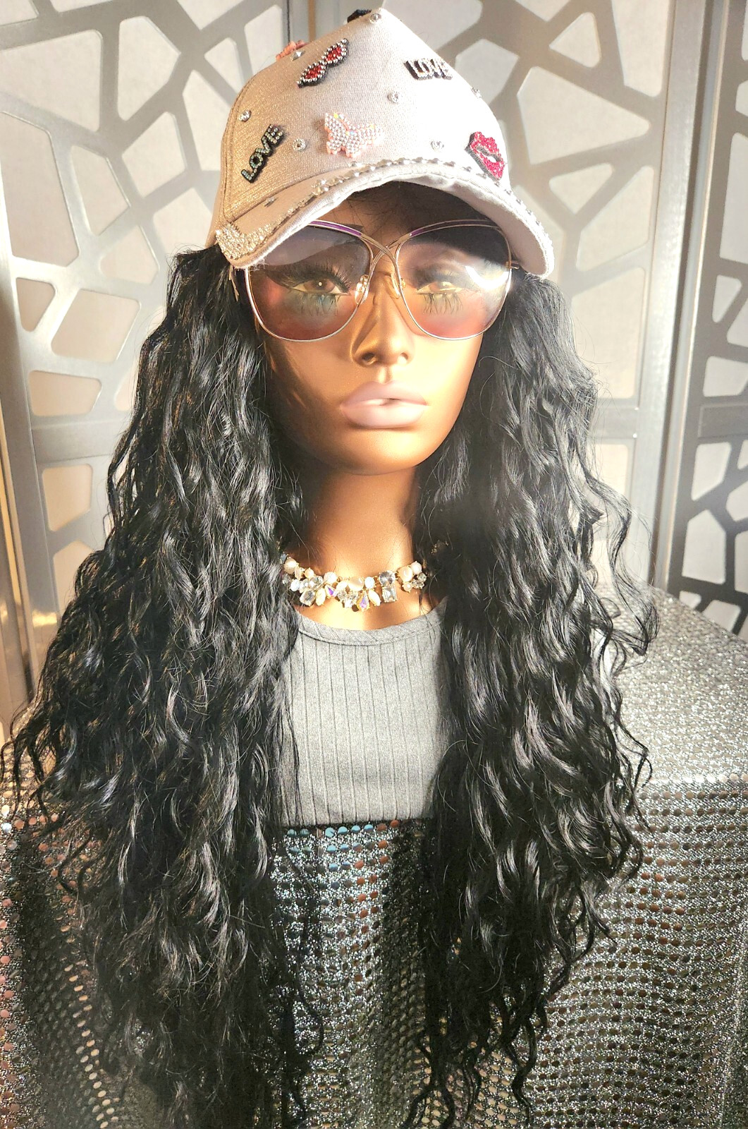 Curly Wet N Wavy Wig Black Long Wig 13×4 Lace Front Deep Wave Human Blend Heat